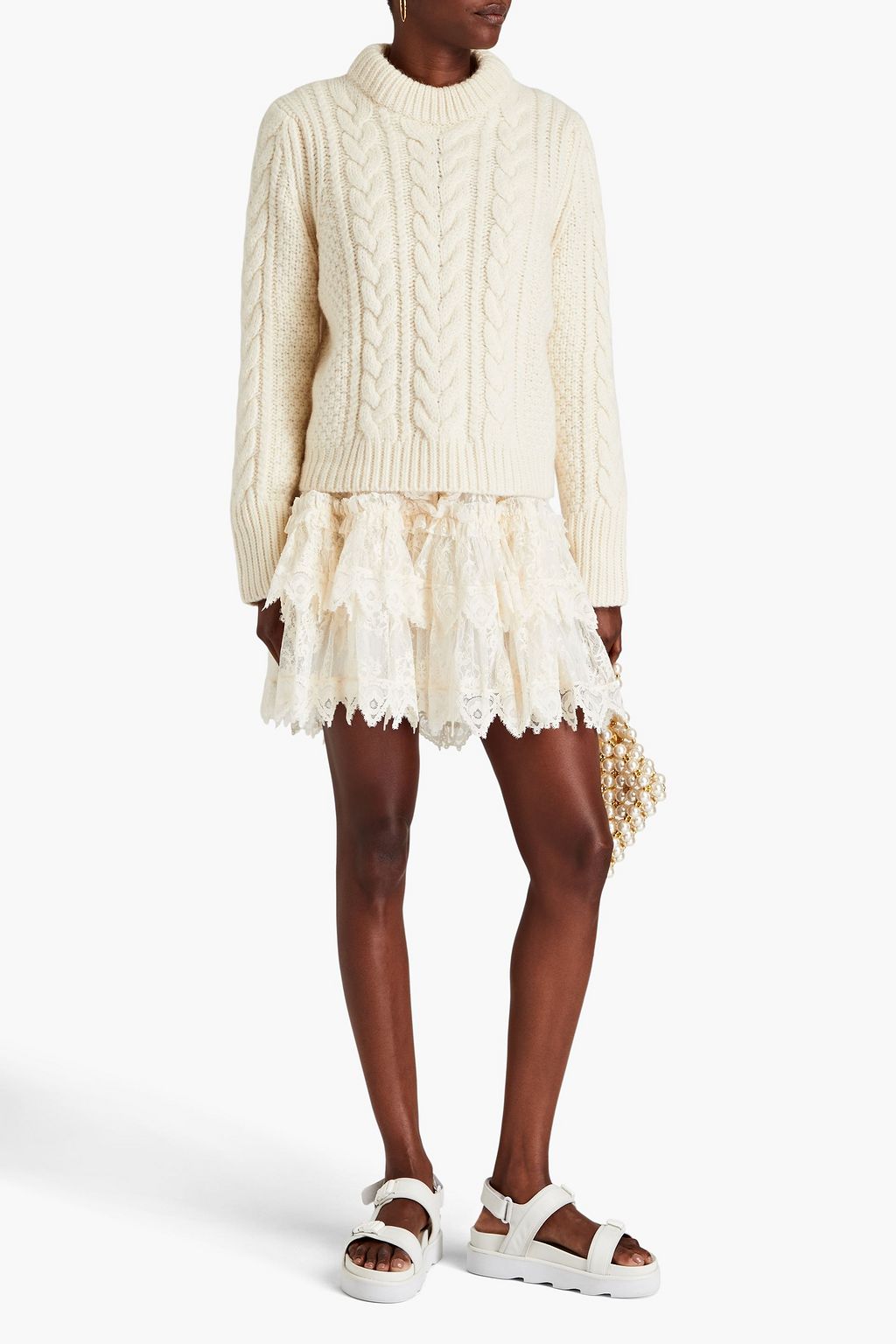 CECILIE BAHNSEN Hope cutout cable-knit wool and alpaca-blend sweater