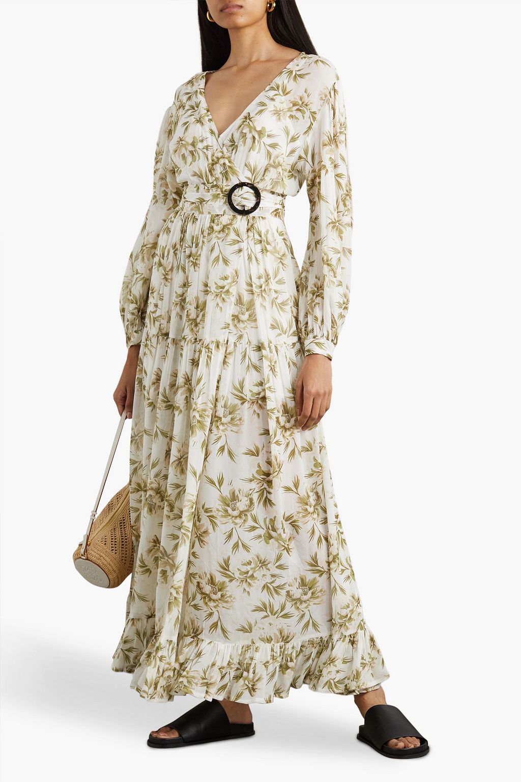 EVARAE River belted striped TENCEL™ Lyocell midi wrap dress