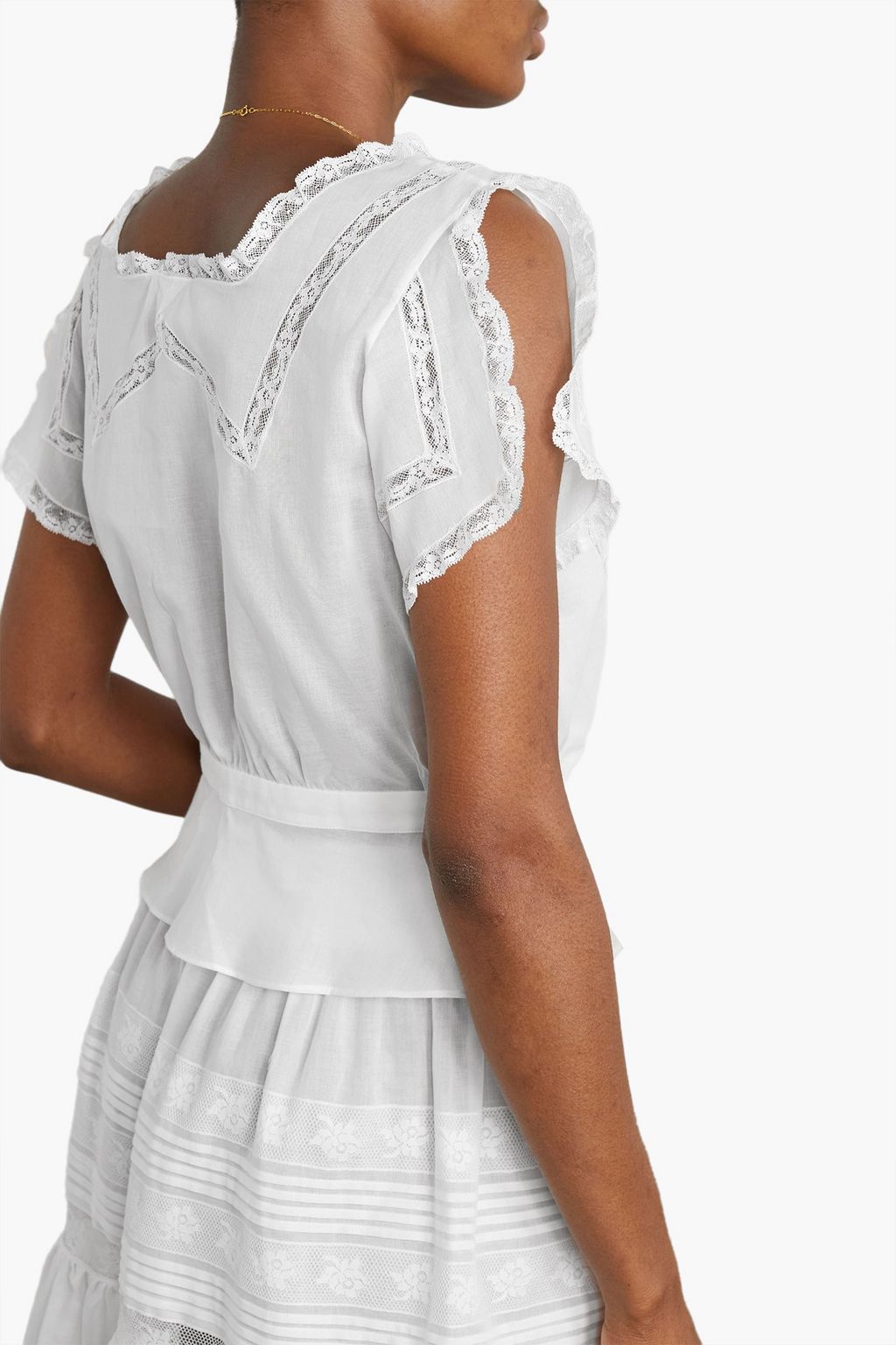 LORETTA CAPONI Petra lace-trimmed cotton-voile top