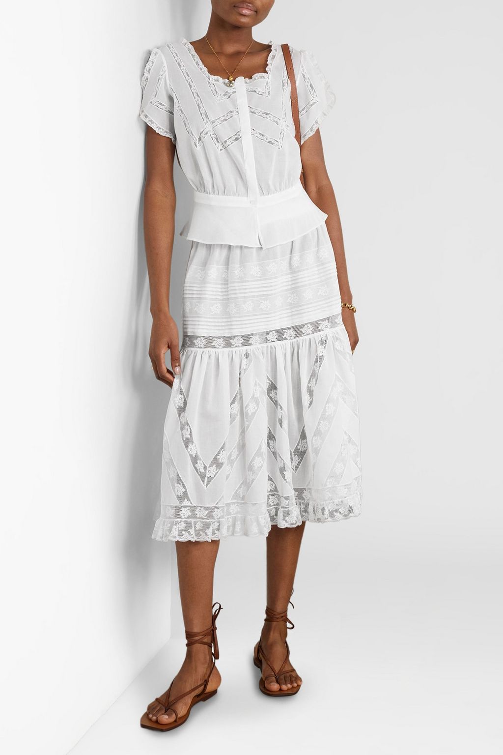 LORETTA CAPONI Petra lace-trimmed cotton-voile top