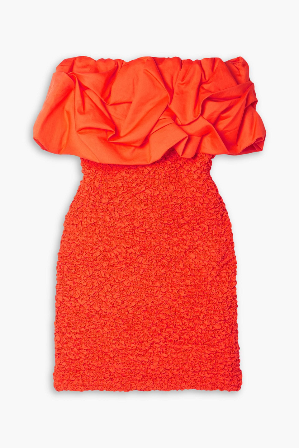 Mara Hoffman Kenza Strapless Ruffled Cotton-poplin And Popcorn Jersey Mini Dress In Orange