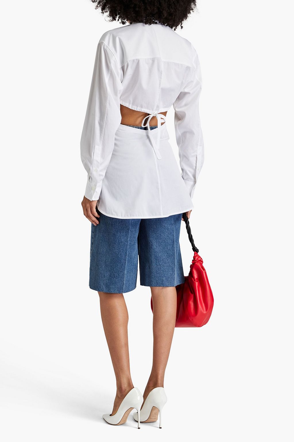 VICTORIA BECKHAM Gathered cutout cotton-poplin shirt