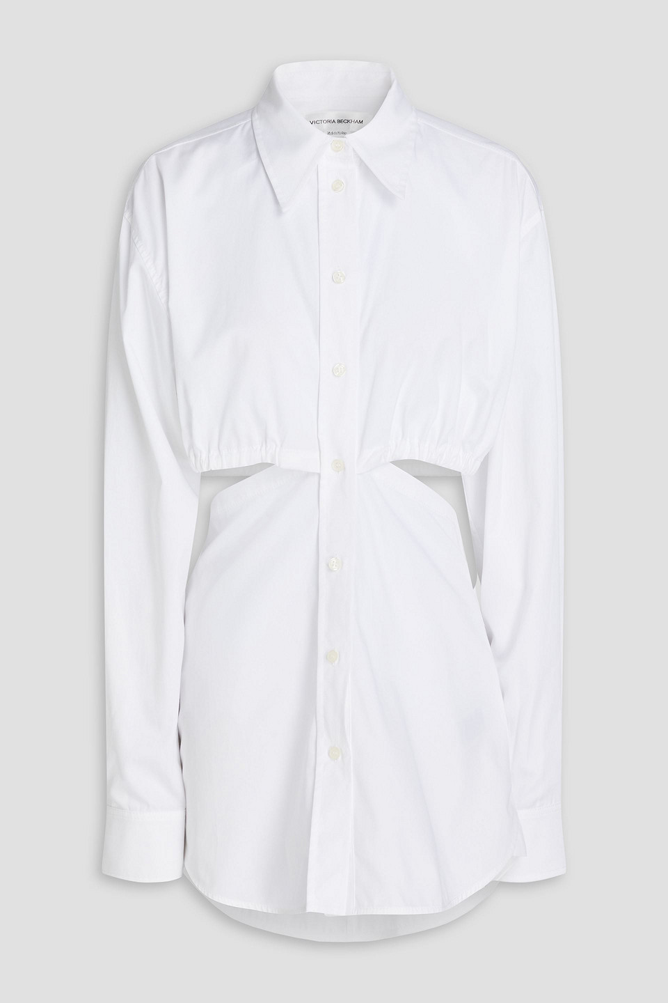 Victoria Beckham Cutout Gathered Organic Cotton-blend Poplin Shirt Dress In White