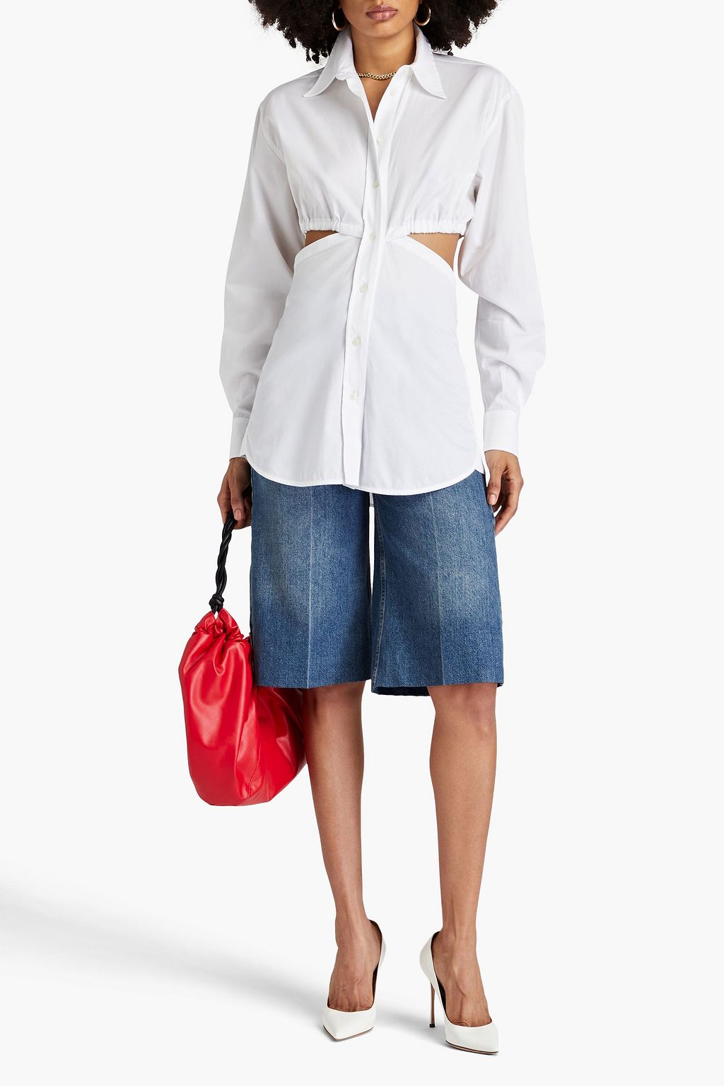 VICTORIA BECKHAM Gathered cutout cotton-poplin shirt