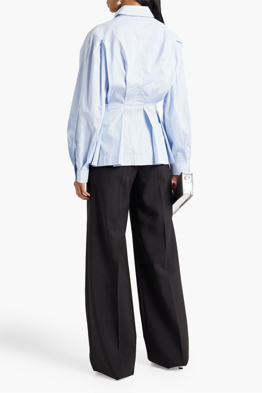 PALMER//HARDING Precision striped cotton-poplin peplum shirt