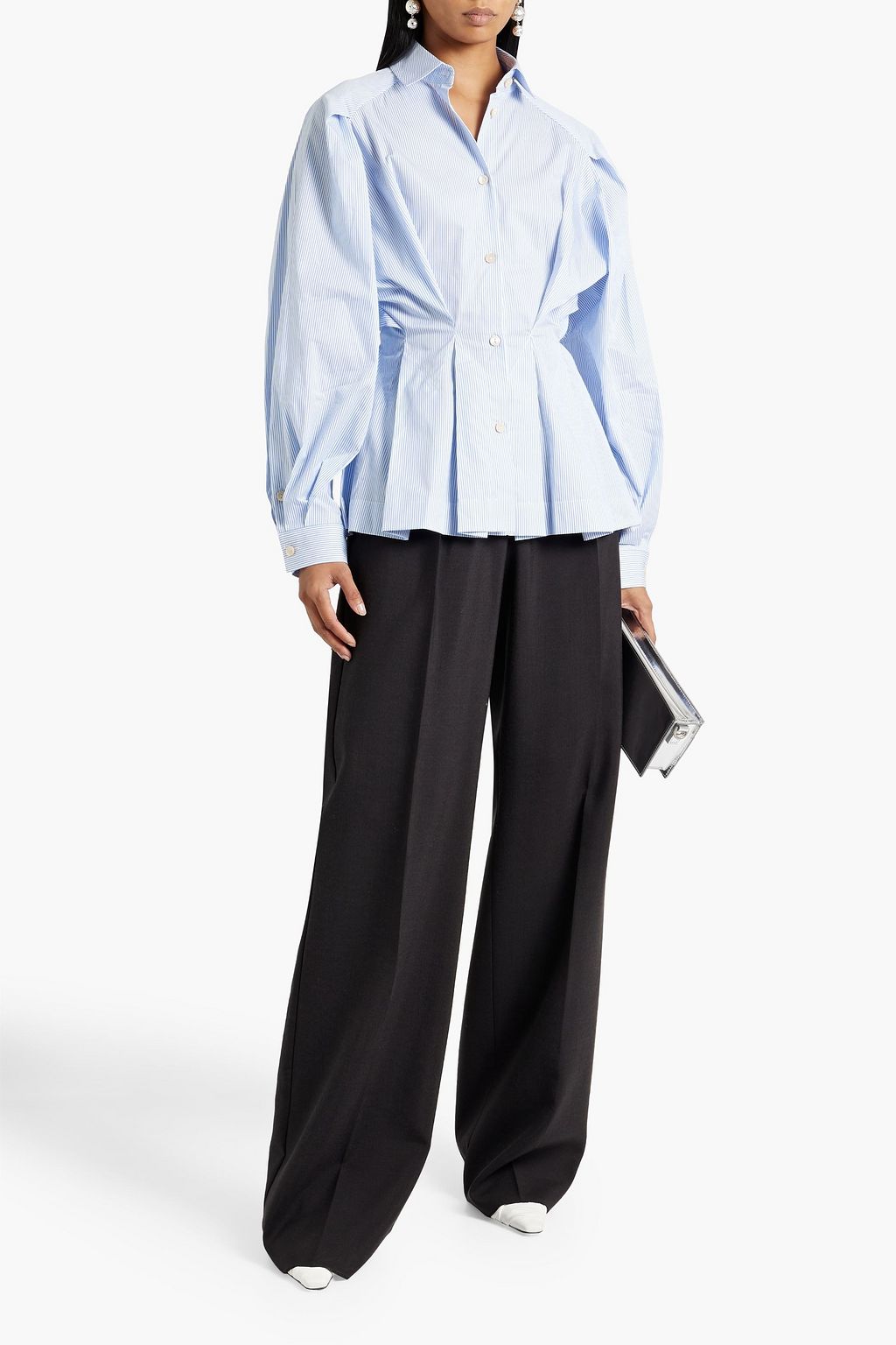 PALMER//HARDING Precision striped cotton-poplin peplum shirt