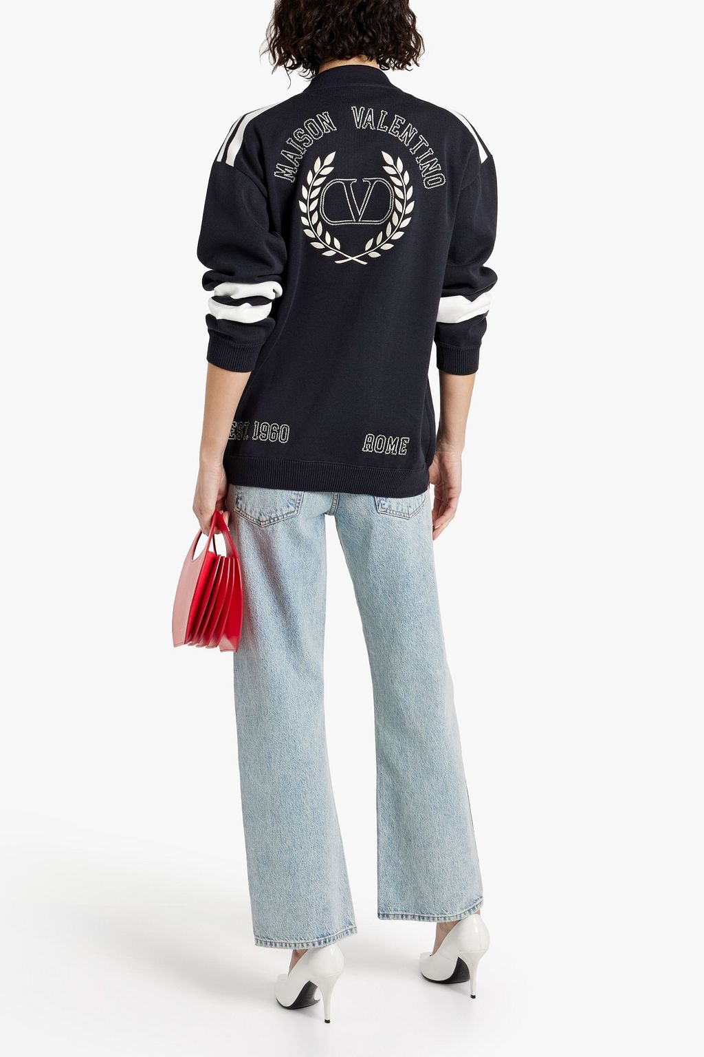 VALENTINO GARAVANI Embroidered striped cotton cardigan