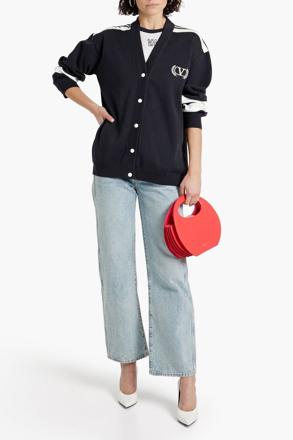 VALENTINO GARAVANI Embroidered striped cotton cardigan