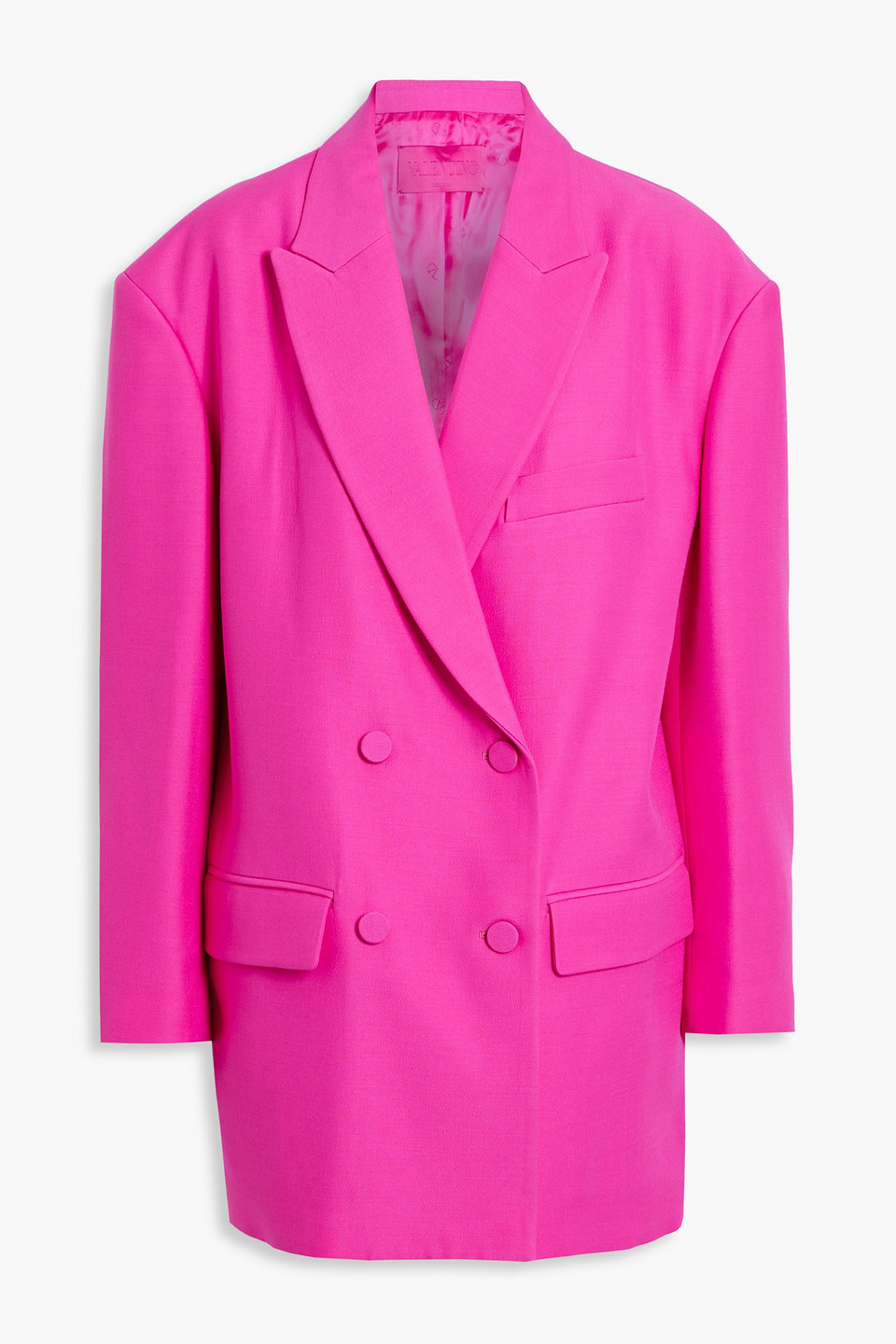 Valentino Oversized Double-breasted Wool And Silk-blend Crepe Blazer In Bright Pink