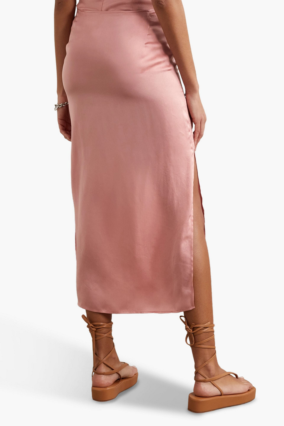 Shop Gauchère Vitalia Cupro-satin Midi Skirt In Pink