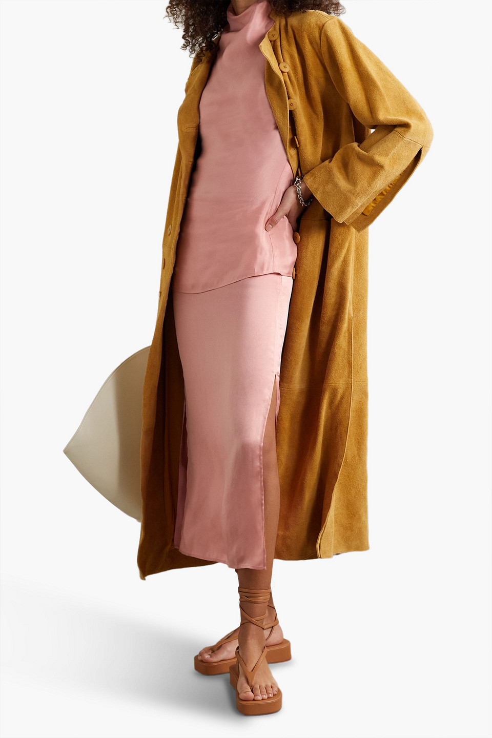 Shop Gauchère Vitalia Cupro-satin Midi Skirt In Pink