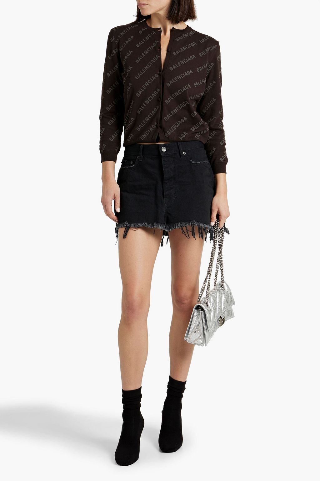 BALENCIAGA Logo-print flocked cotton cardigan