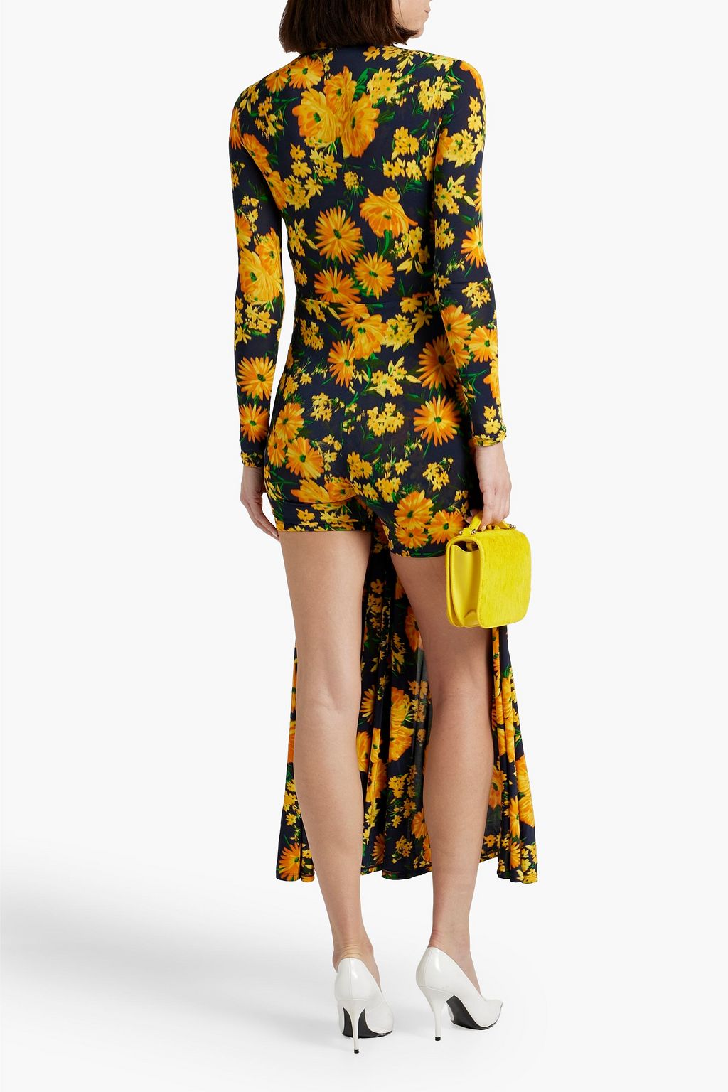 BALENCIAGA Layered floral-print stretch-jersey playsuit