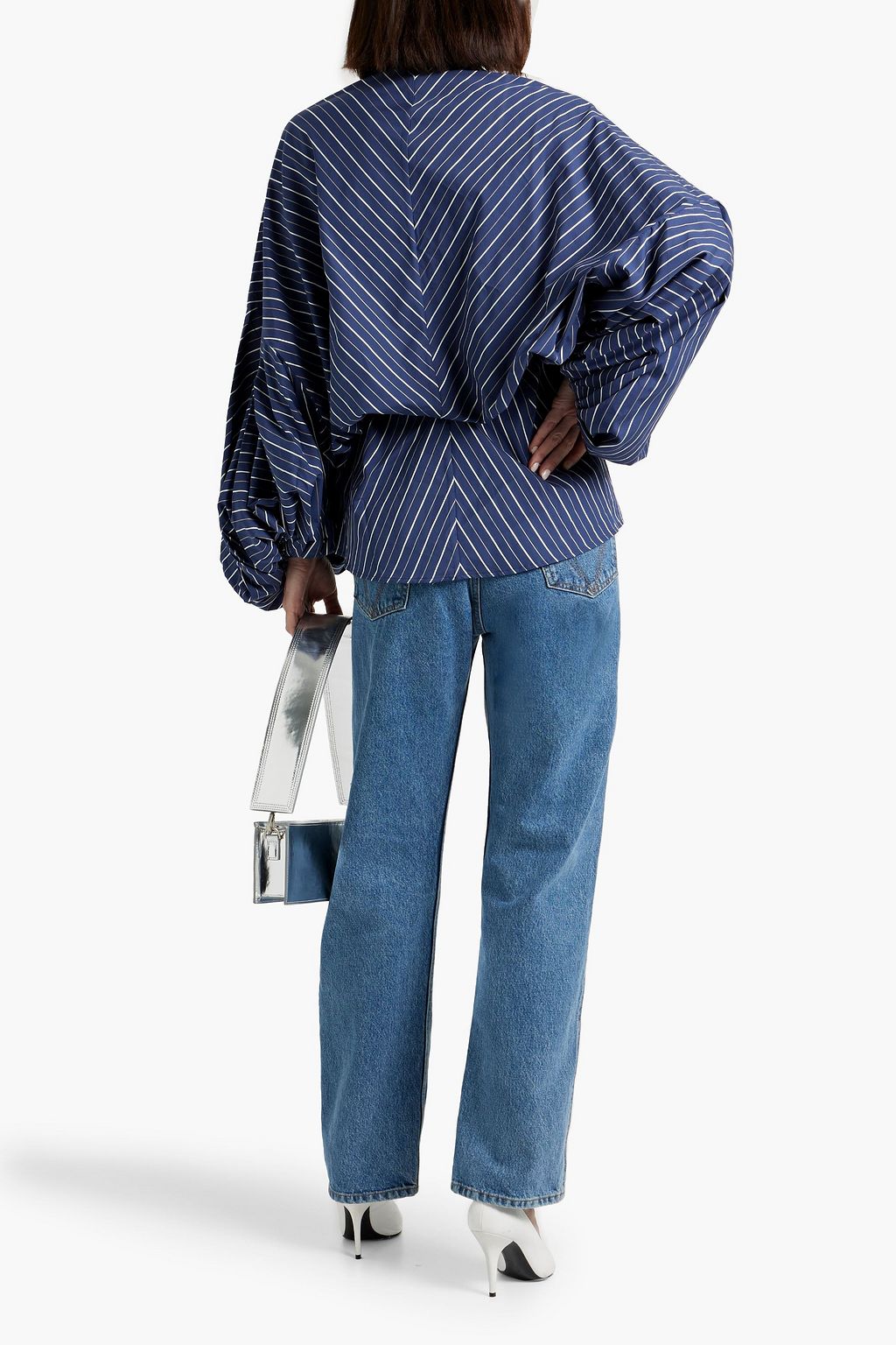 PALMER//HARDING Renew pussy-bow striped cotton-poplin shirt