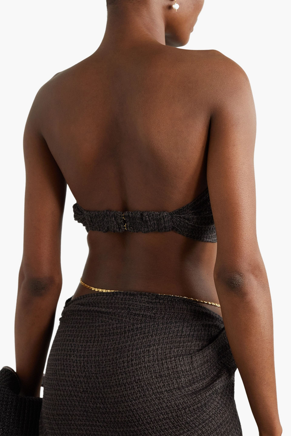 Shop Le Kasha Maazi Twist-front Linen Bra Top In Charcoal