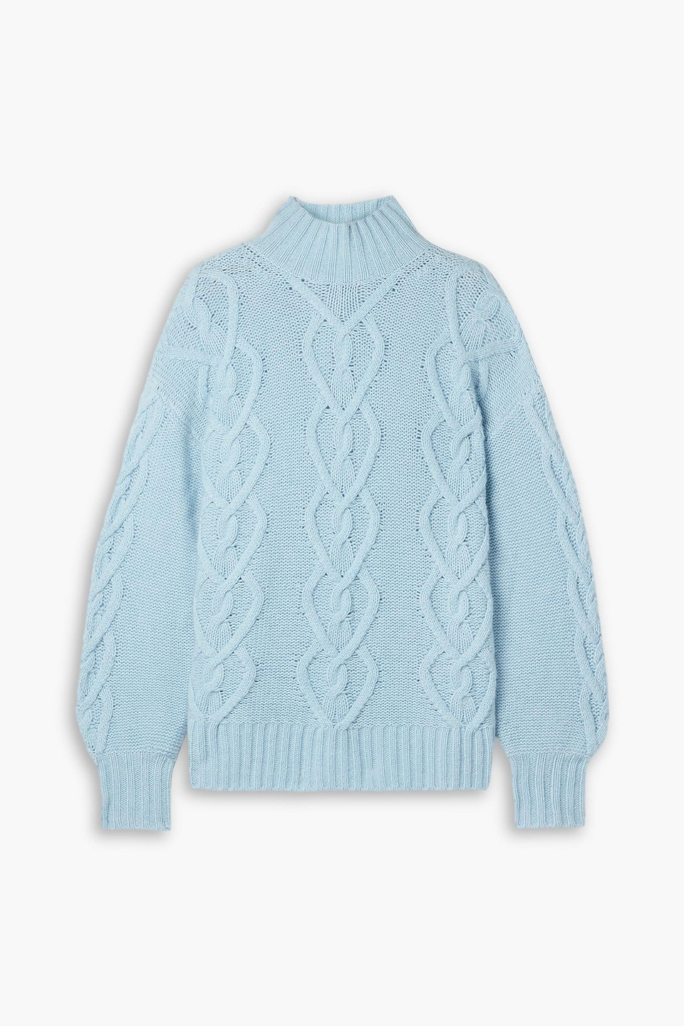Loveshackfancy Cable-knit Wool And Cashmere-blend Turtleneck Jumper In Blue