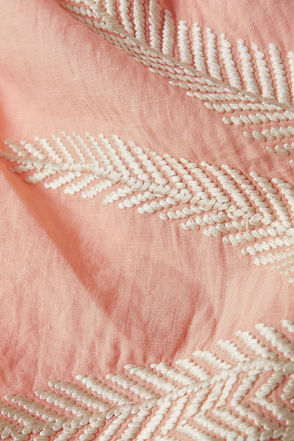 Emporio Sirenuse Thaia Cropped Bow-detailed Embroidered Linen Top In Pastel Orange