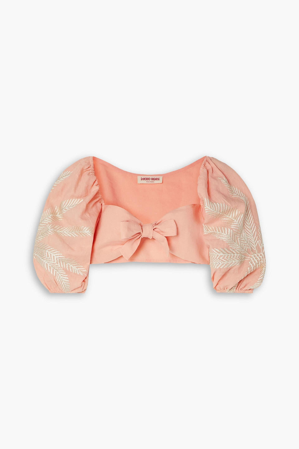 Thaia cropped bow-detailed embroidered linen top