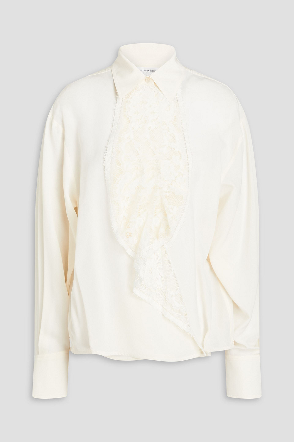 Victoria Beckham Corded Lace-paneled Silk Crepe De Chine Blouse In Ivory