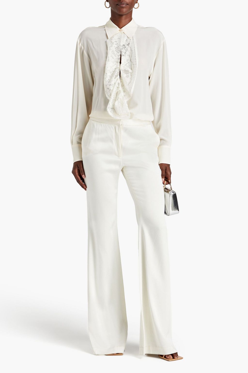 VICTORIA BECKHAM Corded lace-paneled silk crepe de chine blouse