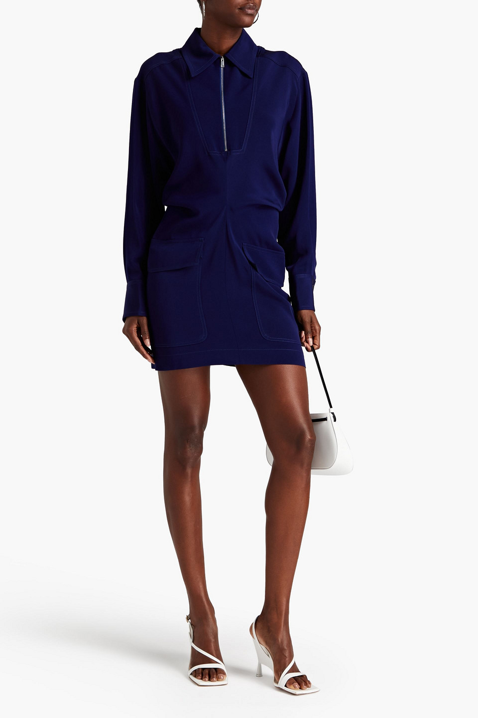 Shop Victoria Beckham Draped Satin-crepe Mini Dress In Royal Blue