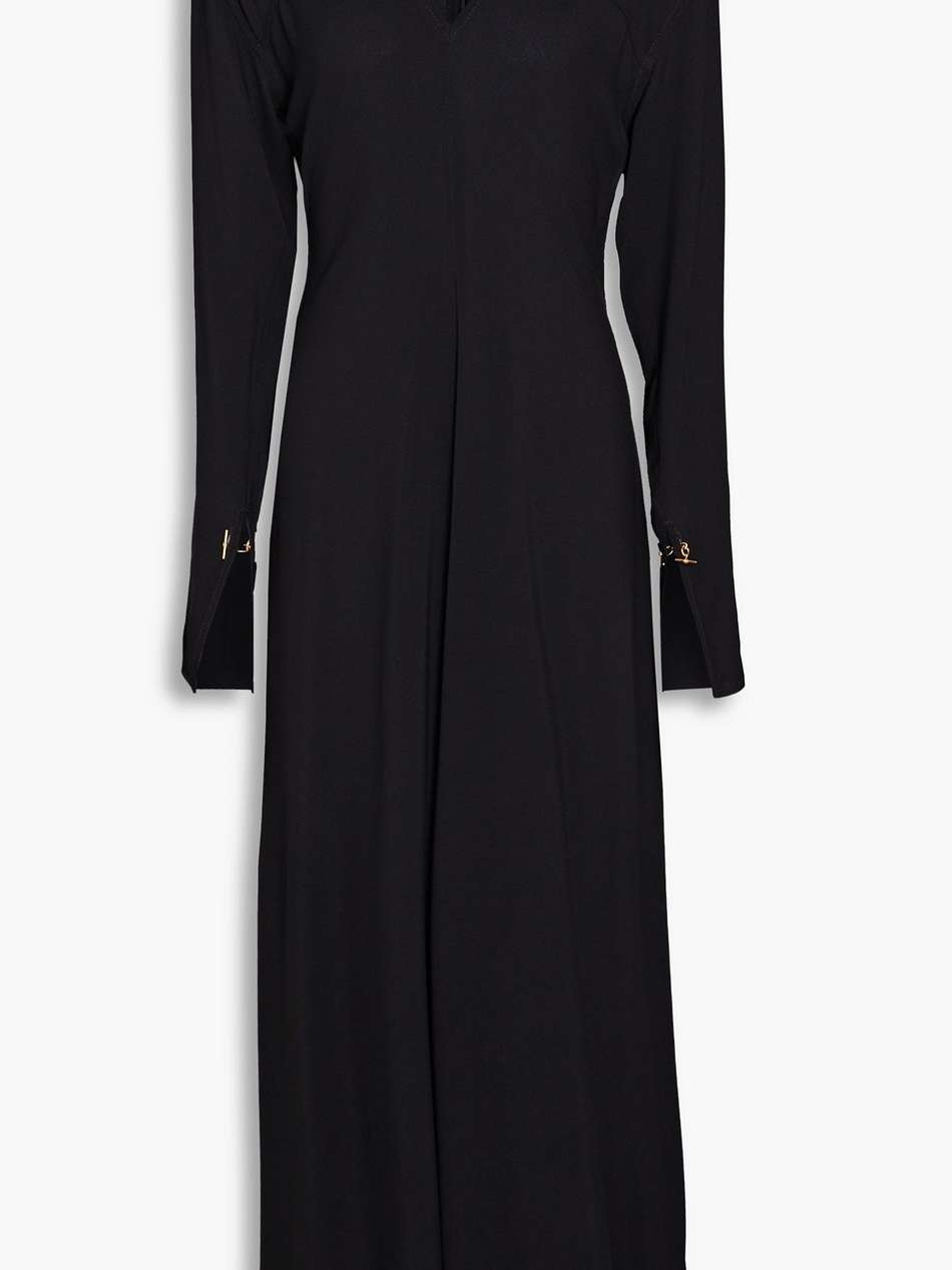 pleated crepe midi dress