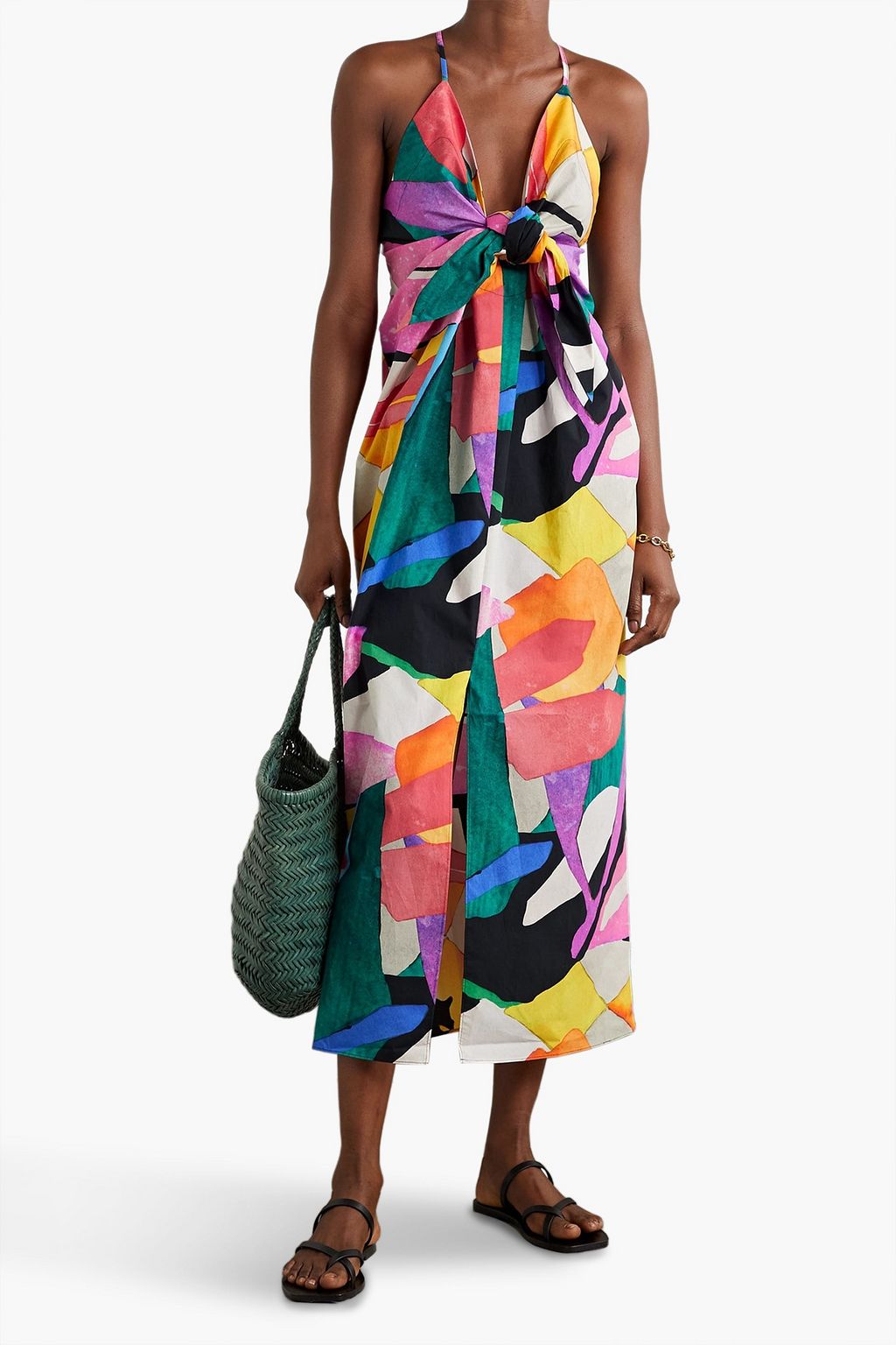 MARA HOFFMAN Lolita knotted printed cotton-poplin dress