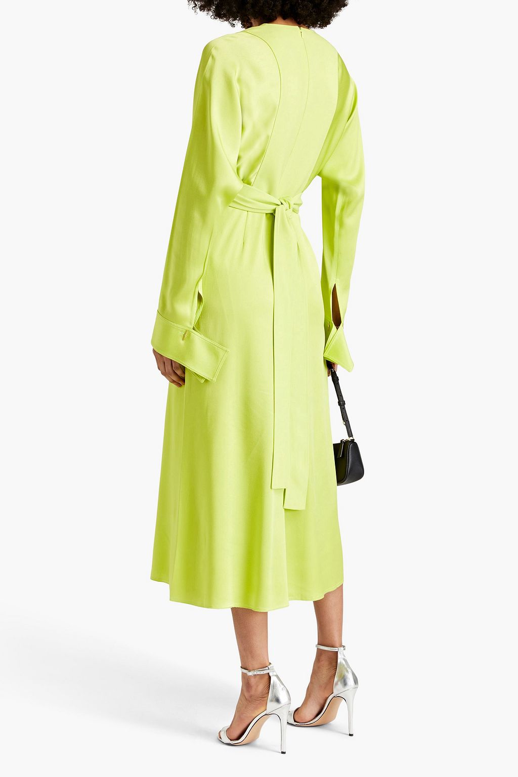VICTORIA BECKHAM サテンクレープ ミディワンピース ラップ風 プリーツ入り