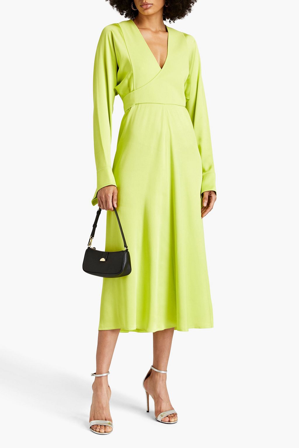 VICTORIA BECKHAM サテンクレープ ミディワンピース ラップ風 プリーツ入り