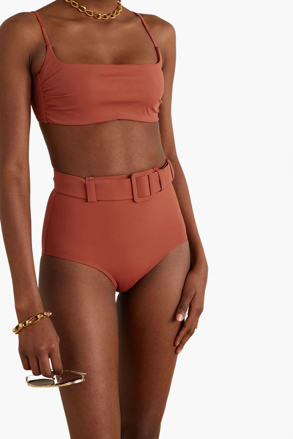EVARAE Elena belted high-rise bikini briefs