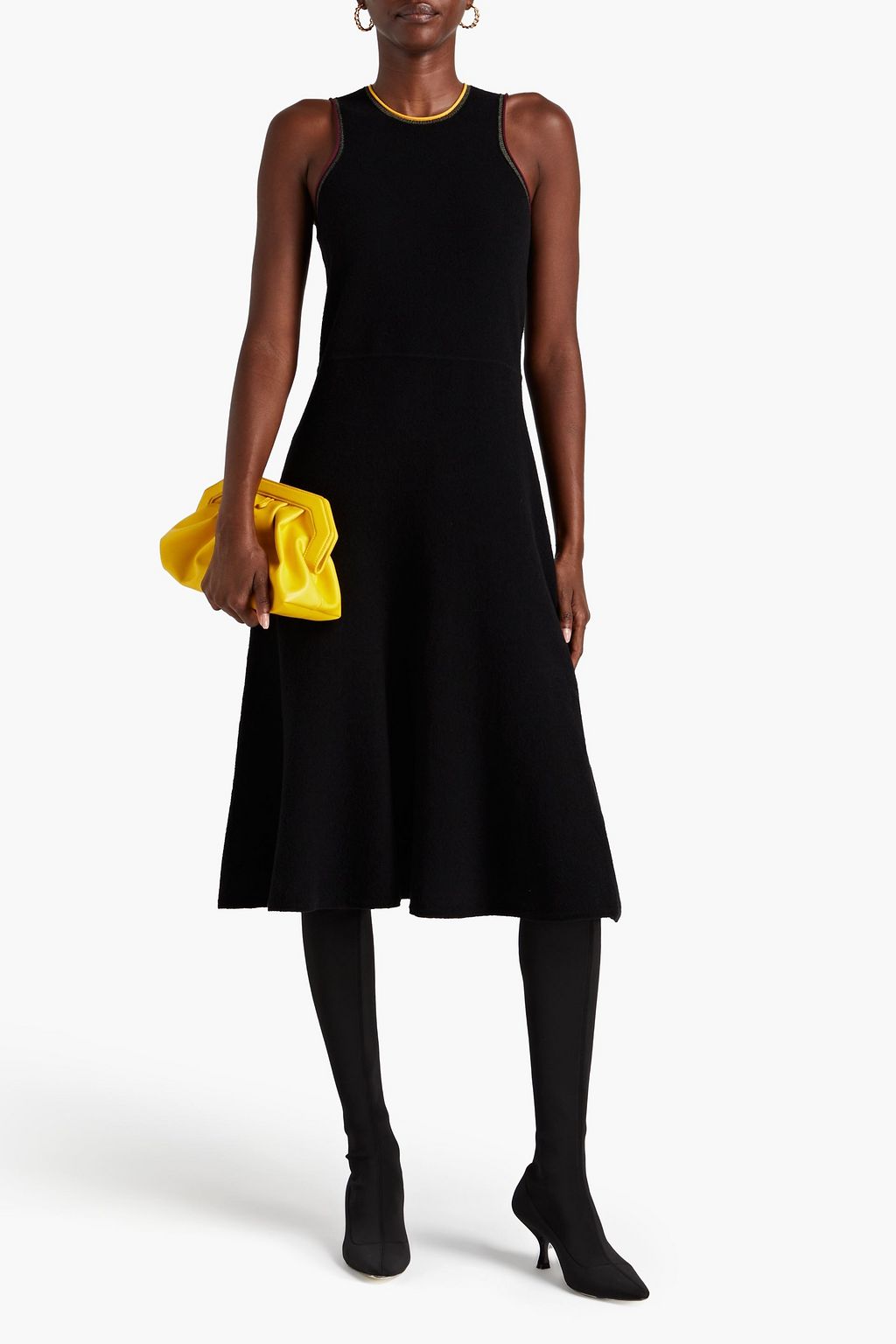 VICTORIA BECKHAM コットン混ブークレ ミディワンピース カットアウト