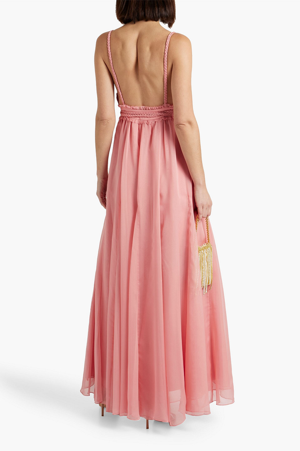 Shop Alice And Olivia Carisa Braid-trimmed Chiffon Gown In Baby Pink