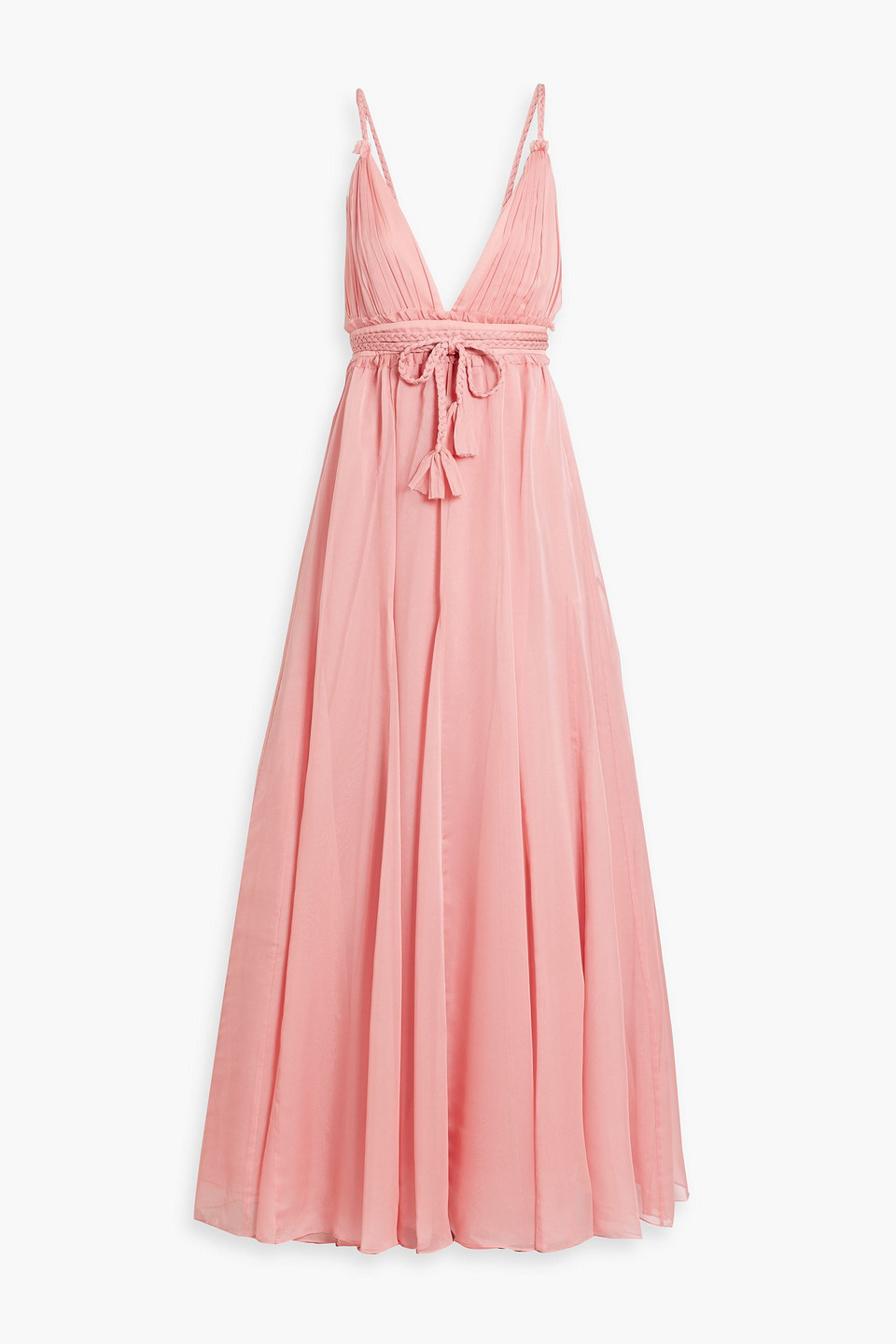 Alice And Olivia Carisa Braided-trimmed Chiffon Gown In Baby Pink