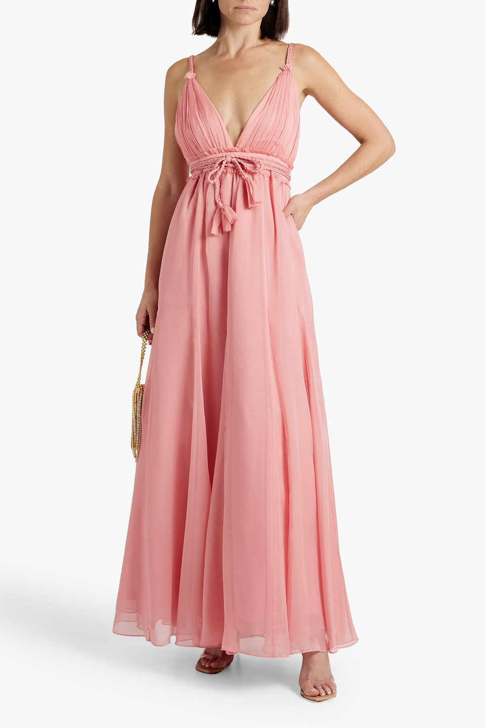 Shop Alice And Olivia Carisa Braid-trimmed Chiffon Gown In Baby Pink