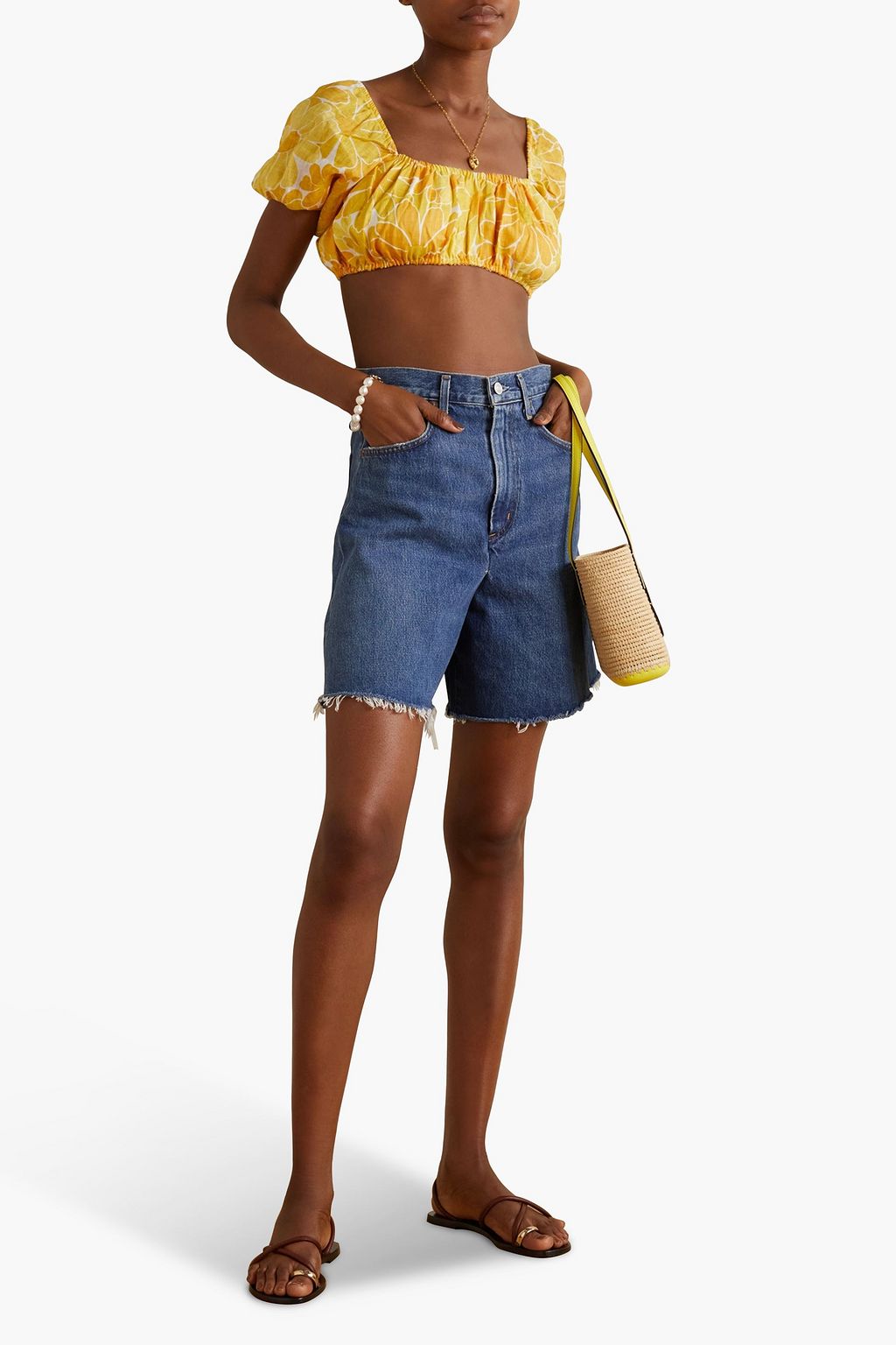 FAITHFULL Harlow cropped floral-print linen top