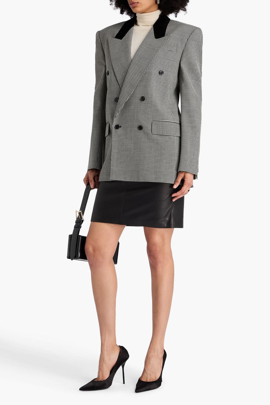 SAINT LAURENT Double-breasted gingham wool-jacquard blazer