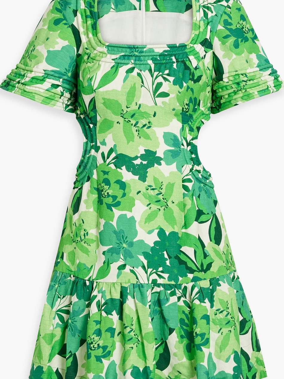 marguerita cutout floral-print linen-blend mini dress