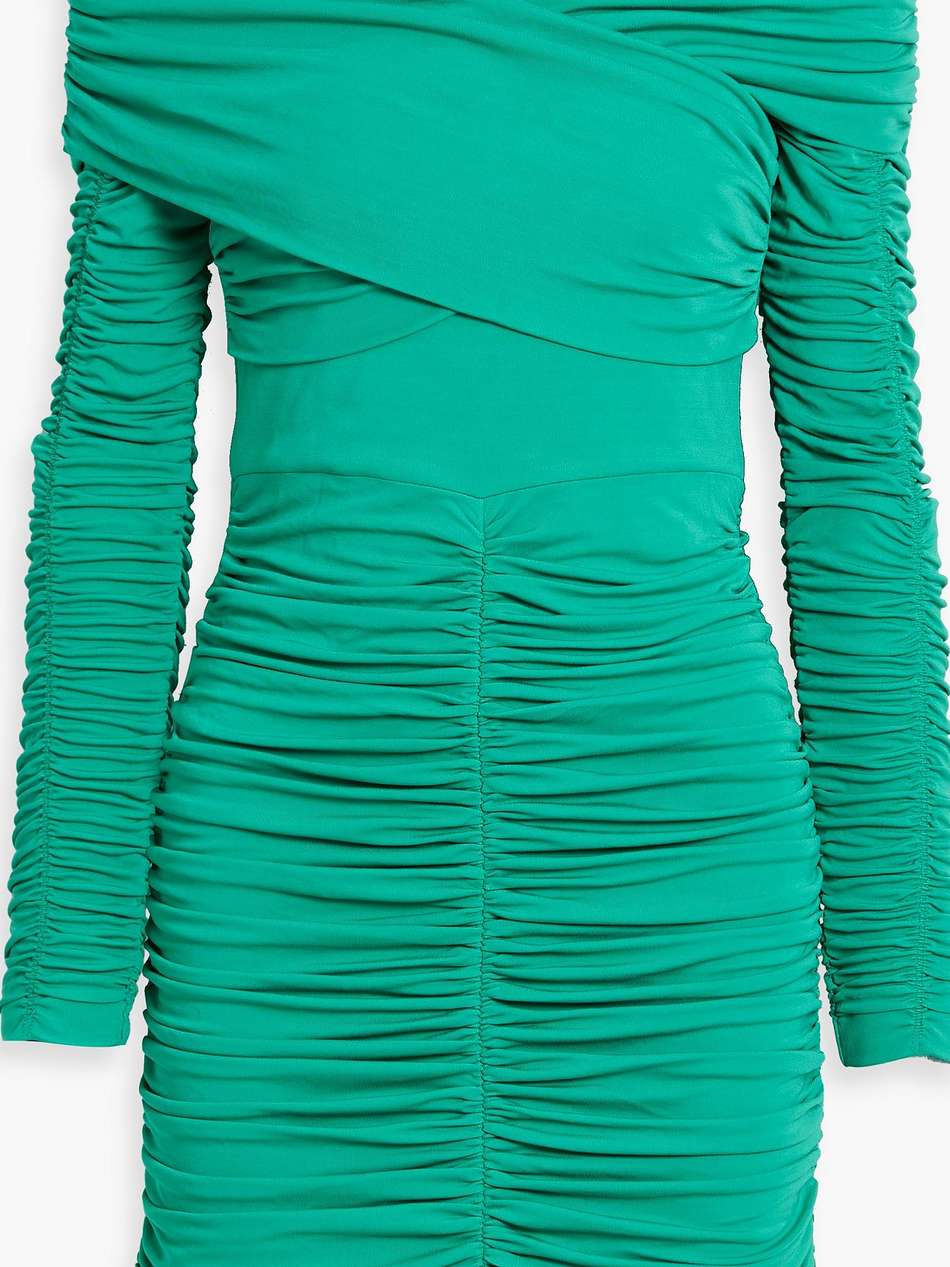 edie off-the-shoulder ruched jersey mini dress