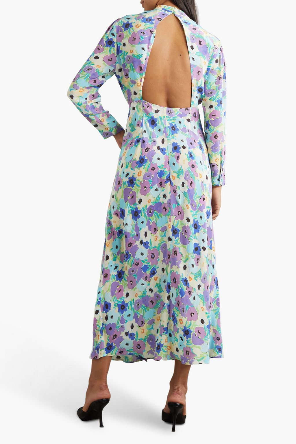RIXO Dani ruffled cutout floral-print silk crepe de chine dress