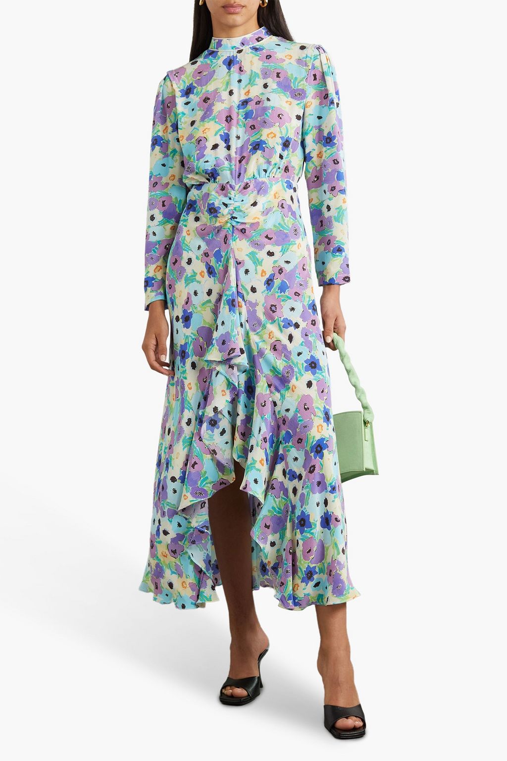 RIXO Dani ruffled cutout floral-print silk crepe de chine dress