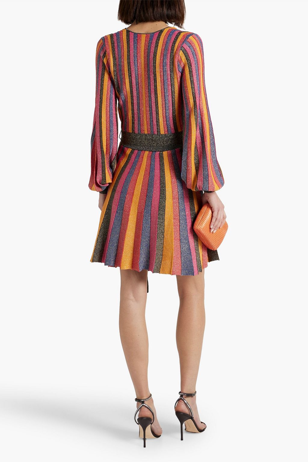 REBECCA VALLANCE Marsha wrap-effect metallic striped knitted mini dress