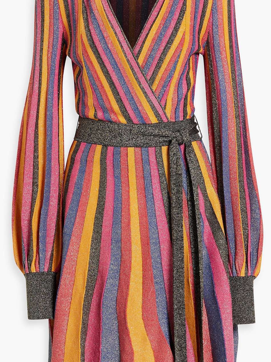 marsha wrap-effect metallic striped knitted mini dress