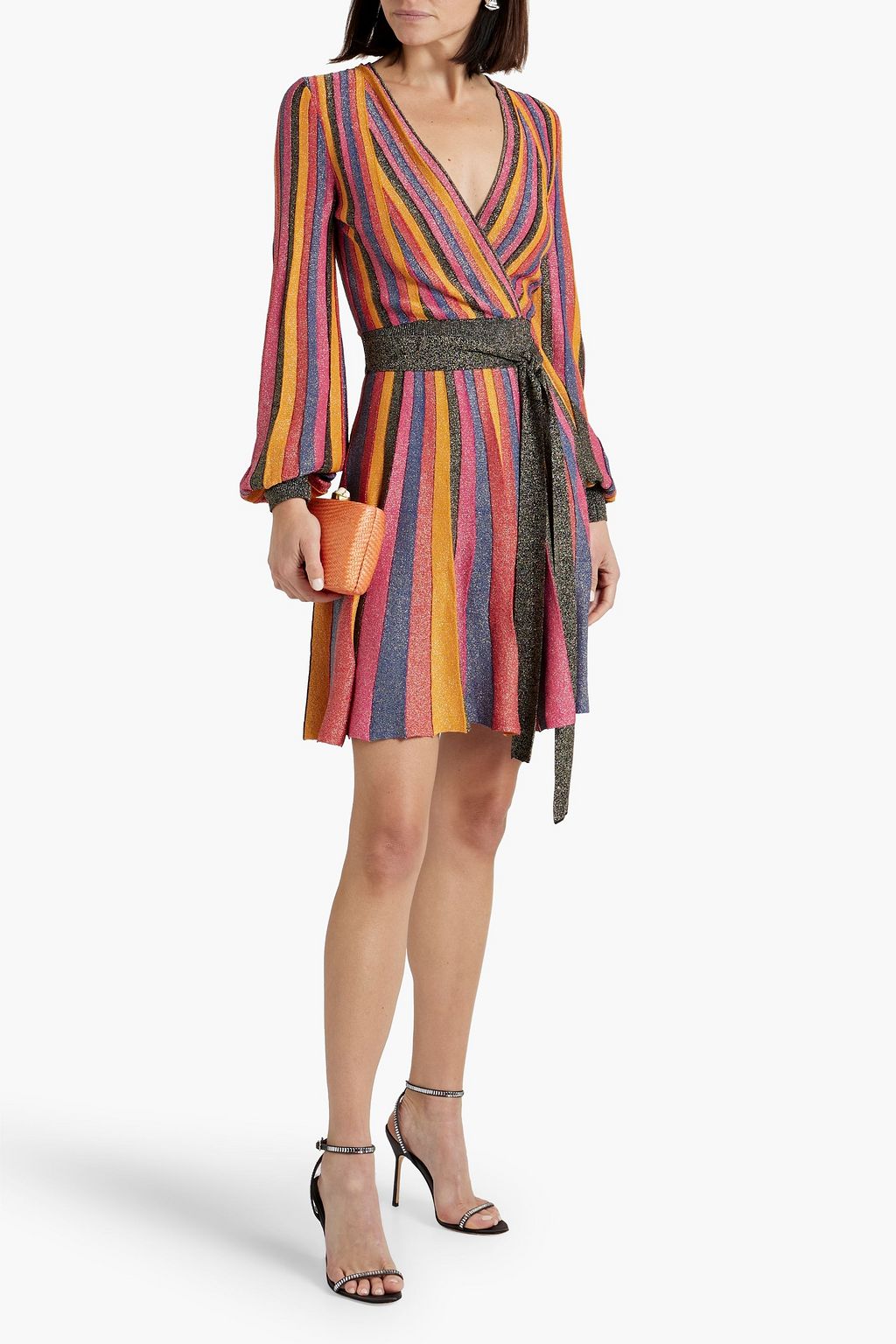 REBECCA VALLANCE Marsha wrap-effect metallic striped knitted mini dress