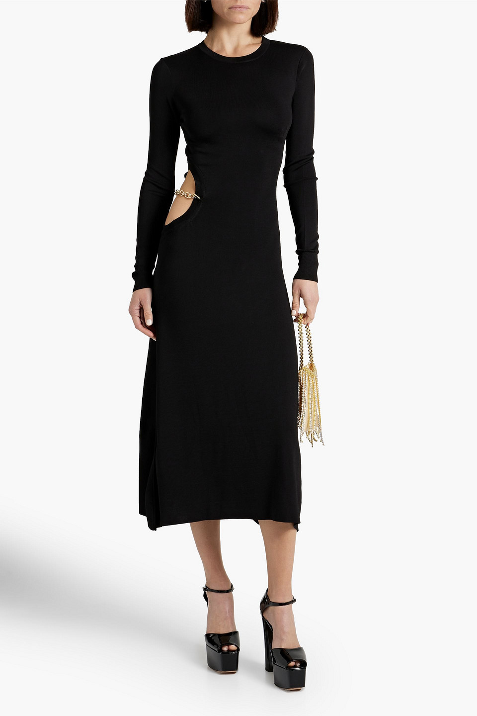 Shop Rebecca Vallance Jayde Cutout Chain-embellished Stretch-knit Midi Dress In Black