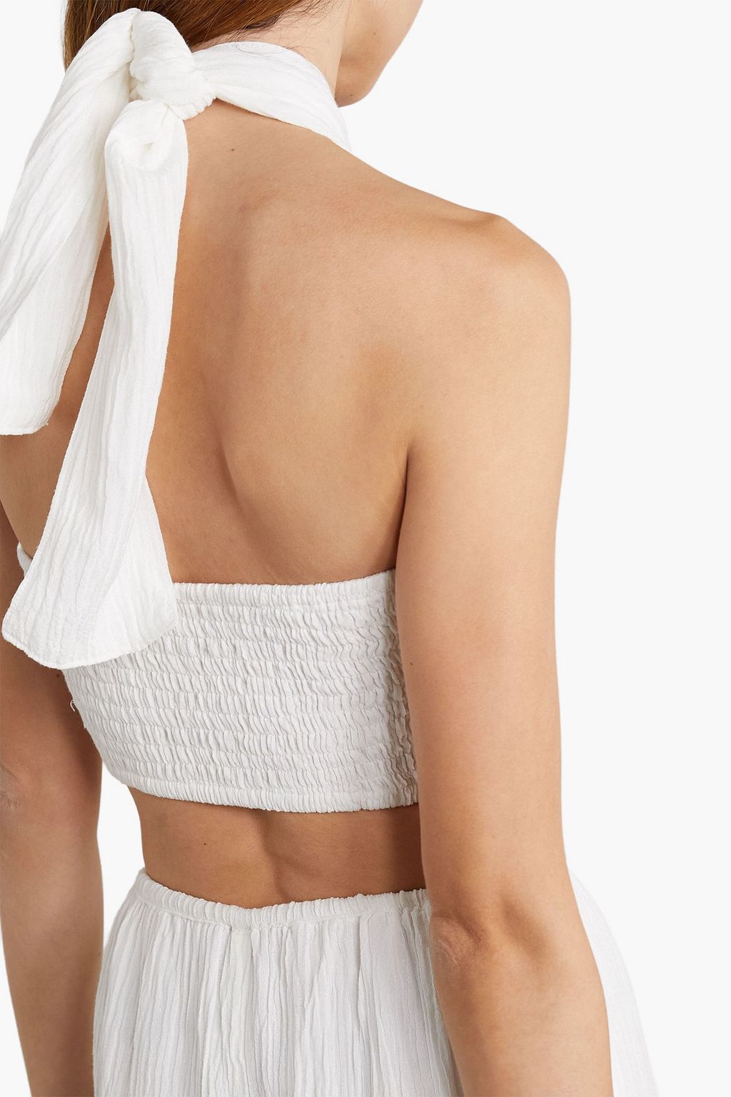 FAITHFULL Glenda cropped linen-blend gauze halterneck top