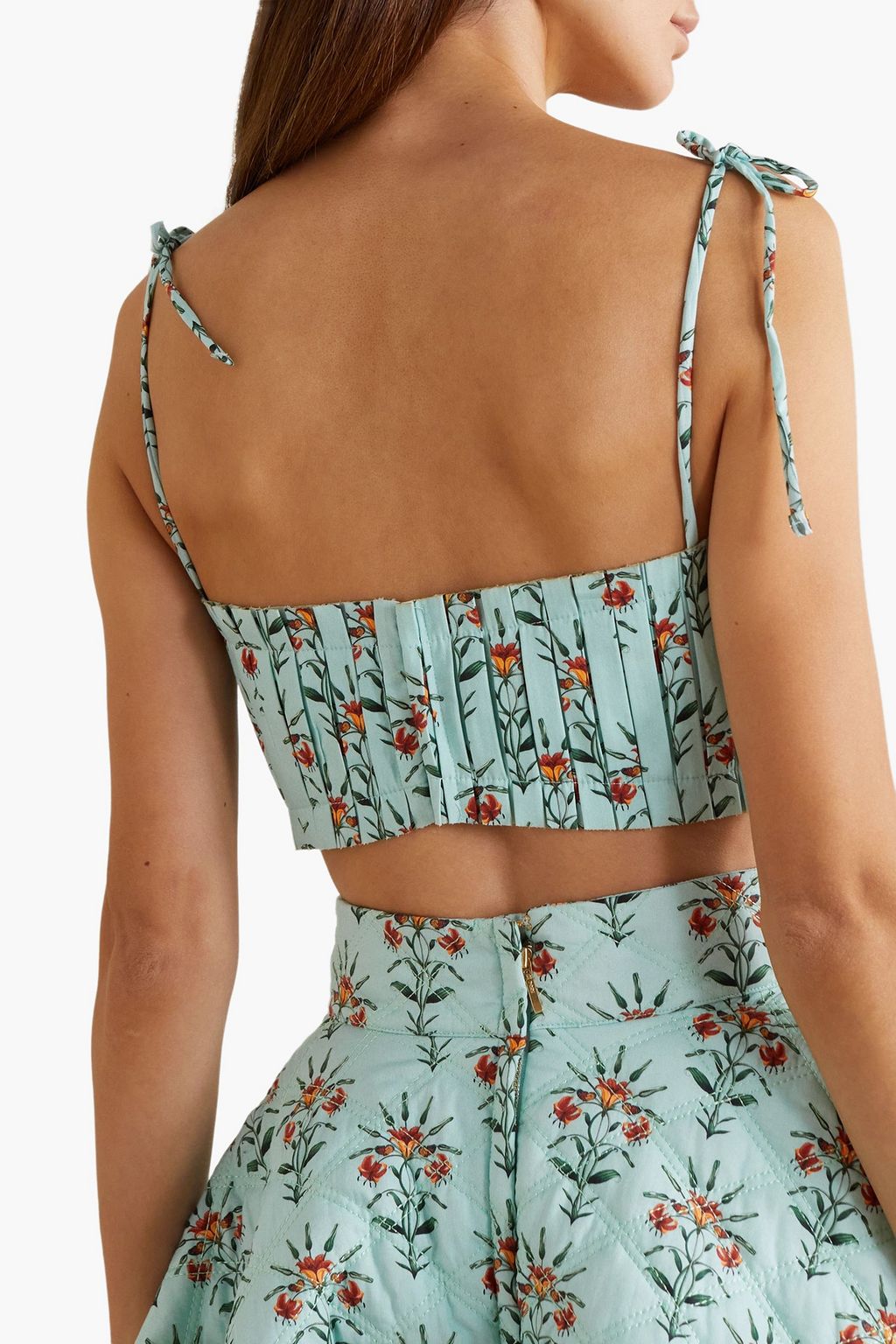 AGUA BY AGUA BENDITA Moringa Monarca cropped pleated floral-print cotton-poplin top