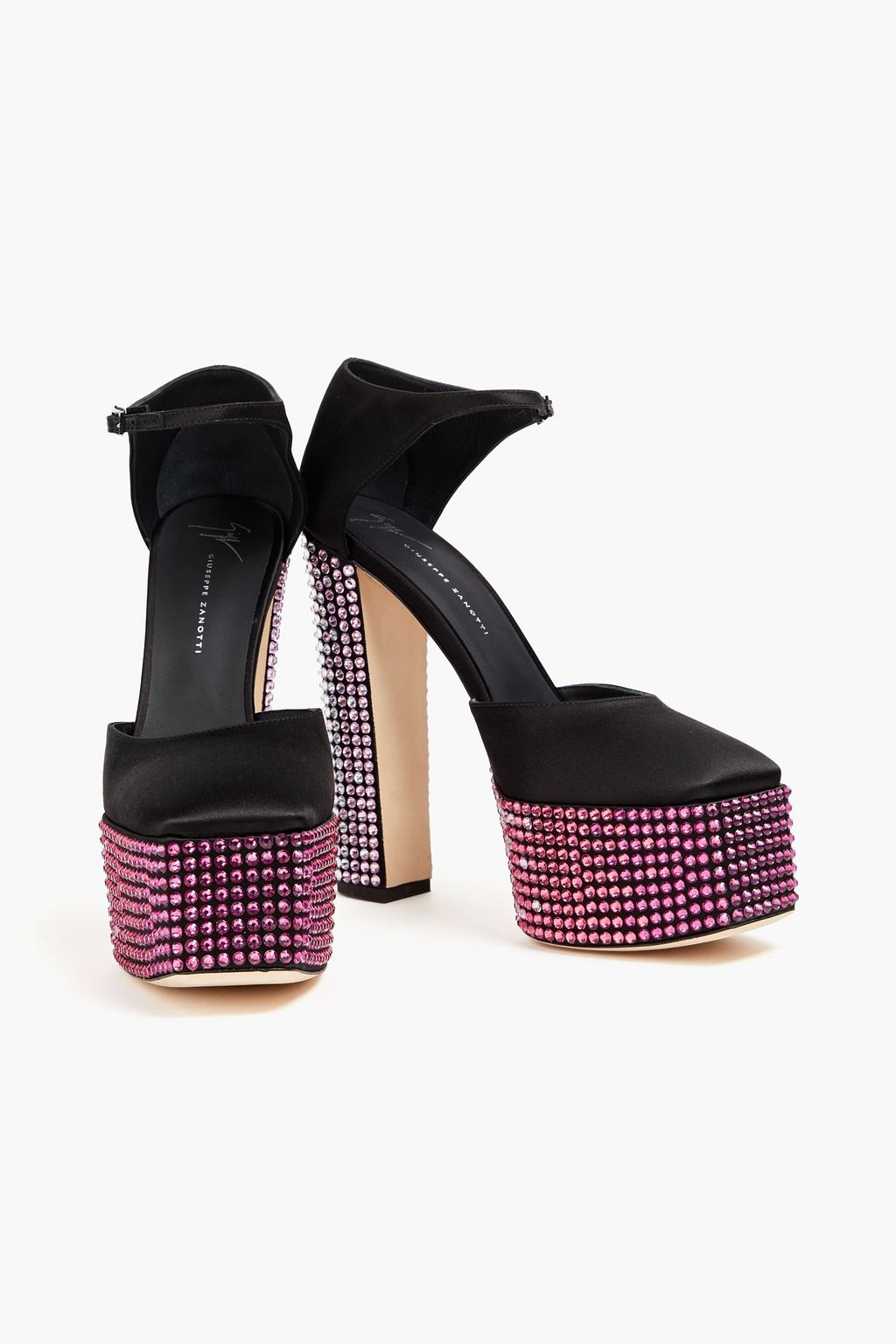 GIUSEPPE ZANOTTI Bebe crystal-embellished satin platform pumps