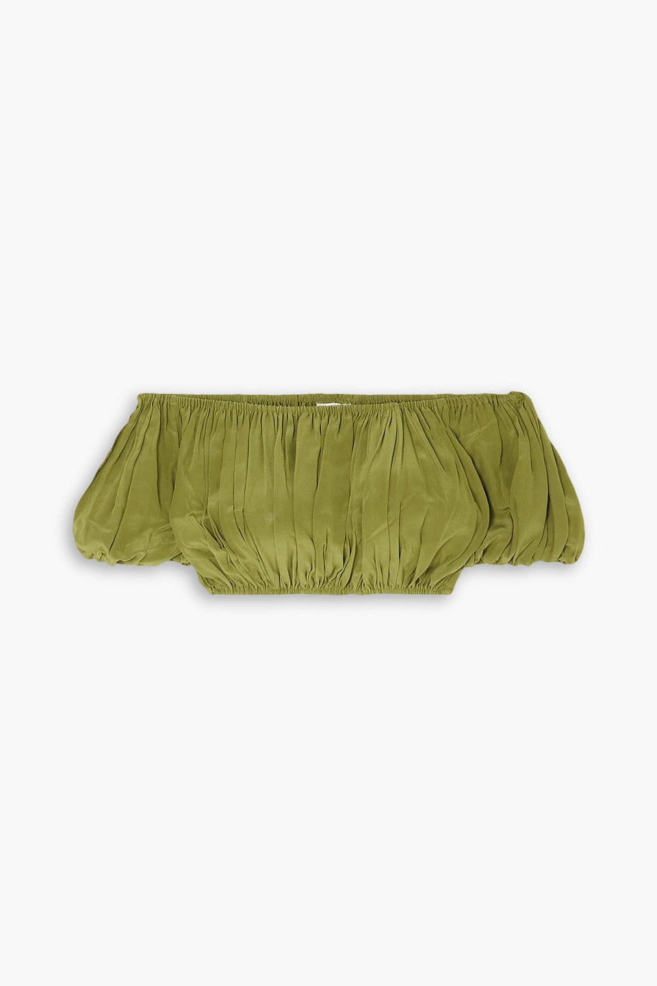 Evarae + Net Sustain Gretta Cropped Ruched Organic Silk-satin Top In Army Green