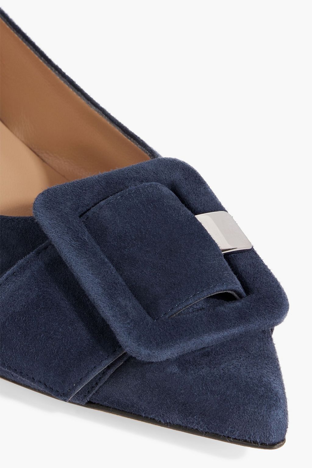 SERGIO ROSSI Buckle-detailed suede point-toe flats