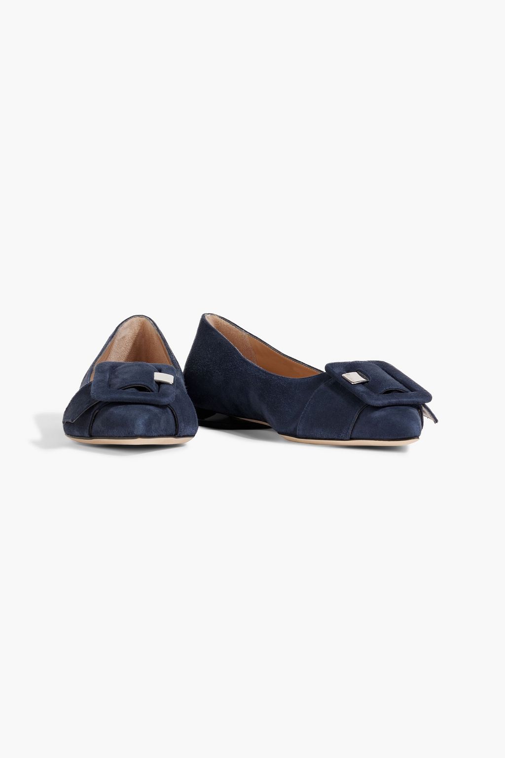 SERGIO ROSSI Buckle-detailed suede point-toe flats